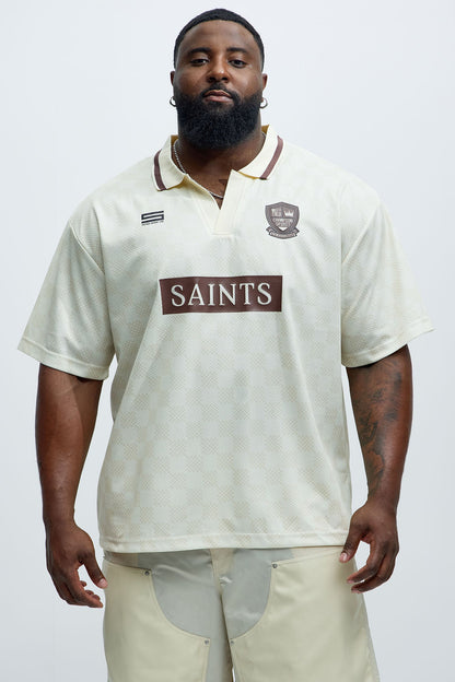 Saints Checkered Johnny Collar Soccer Jersey - Natural/Combo