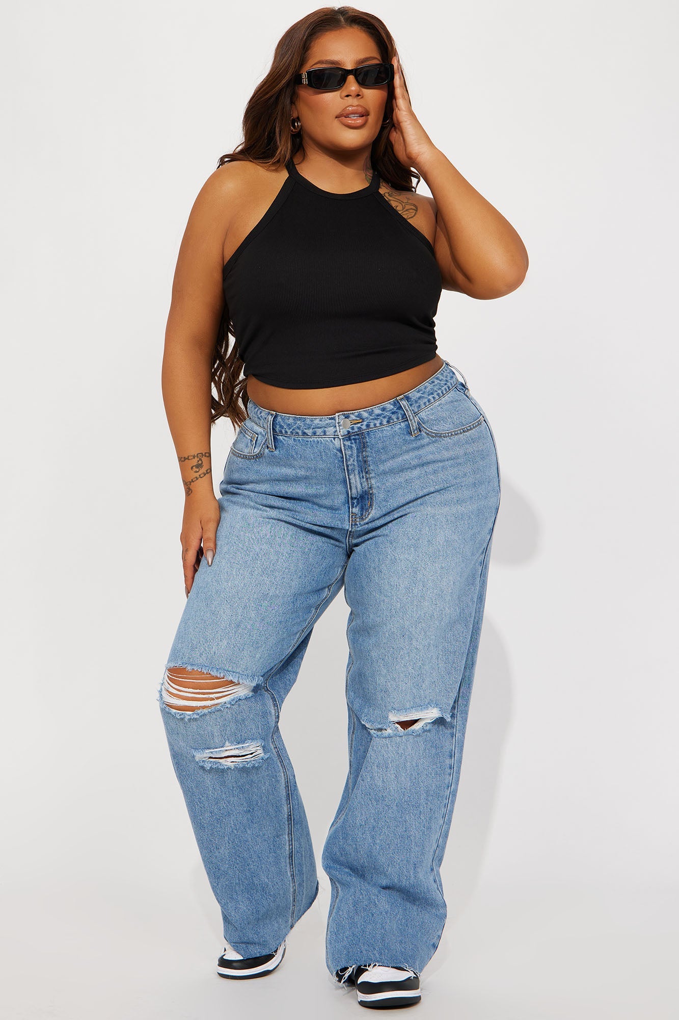 Tough Love Baggy Ripped Straight Leg Jean - Medium Wash