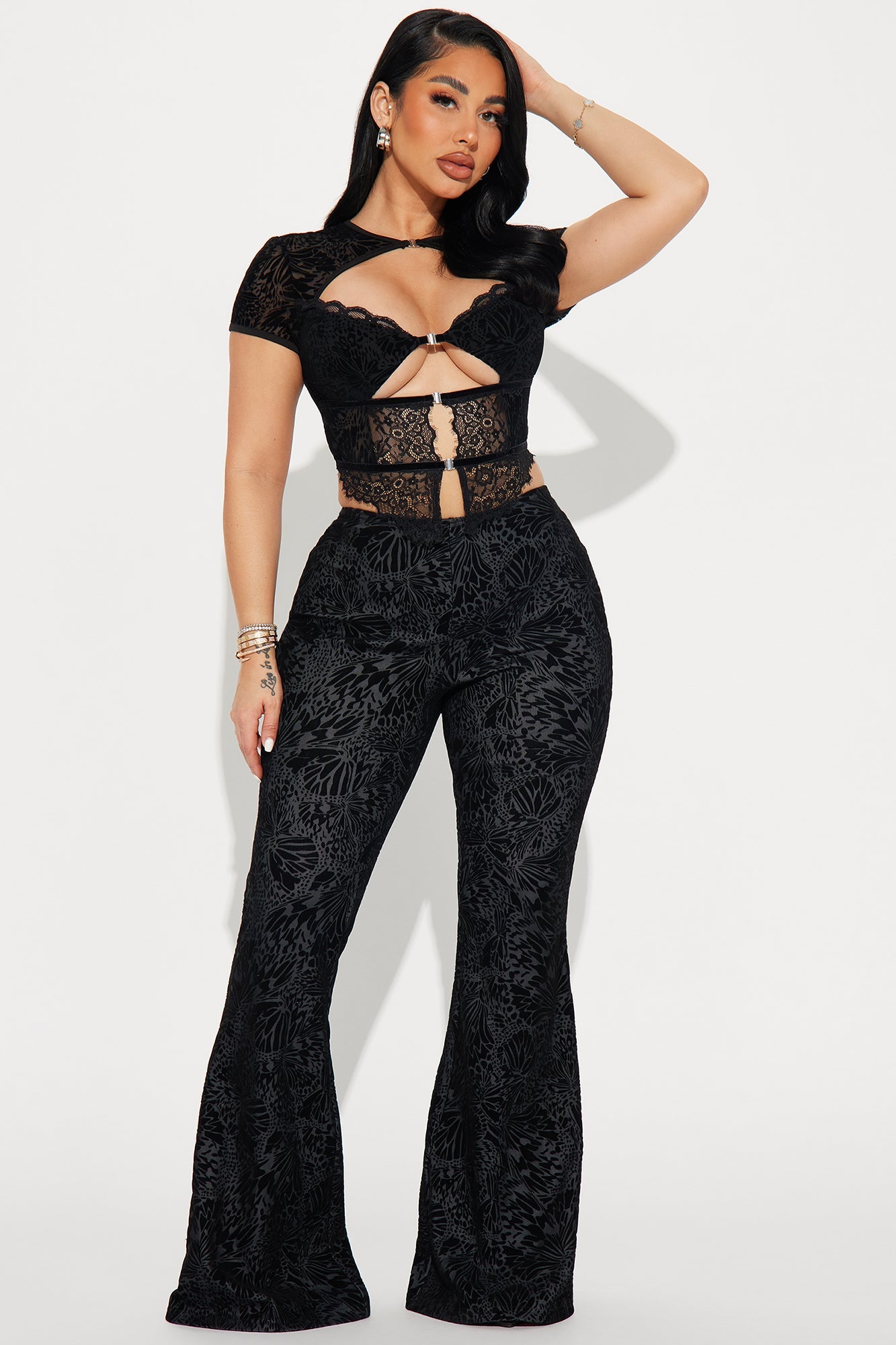 Celina Burnout Pant Set - Black