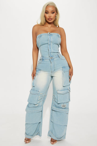 Keep Up Denim Jumpsuit - Light Wash