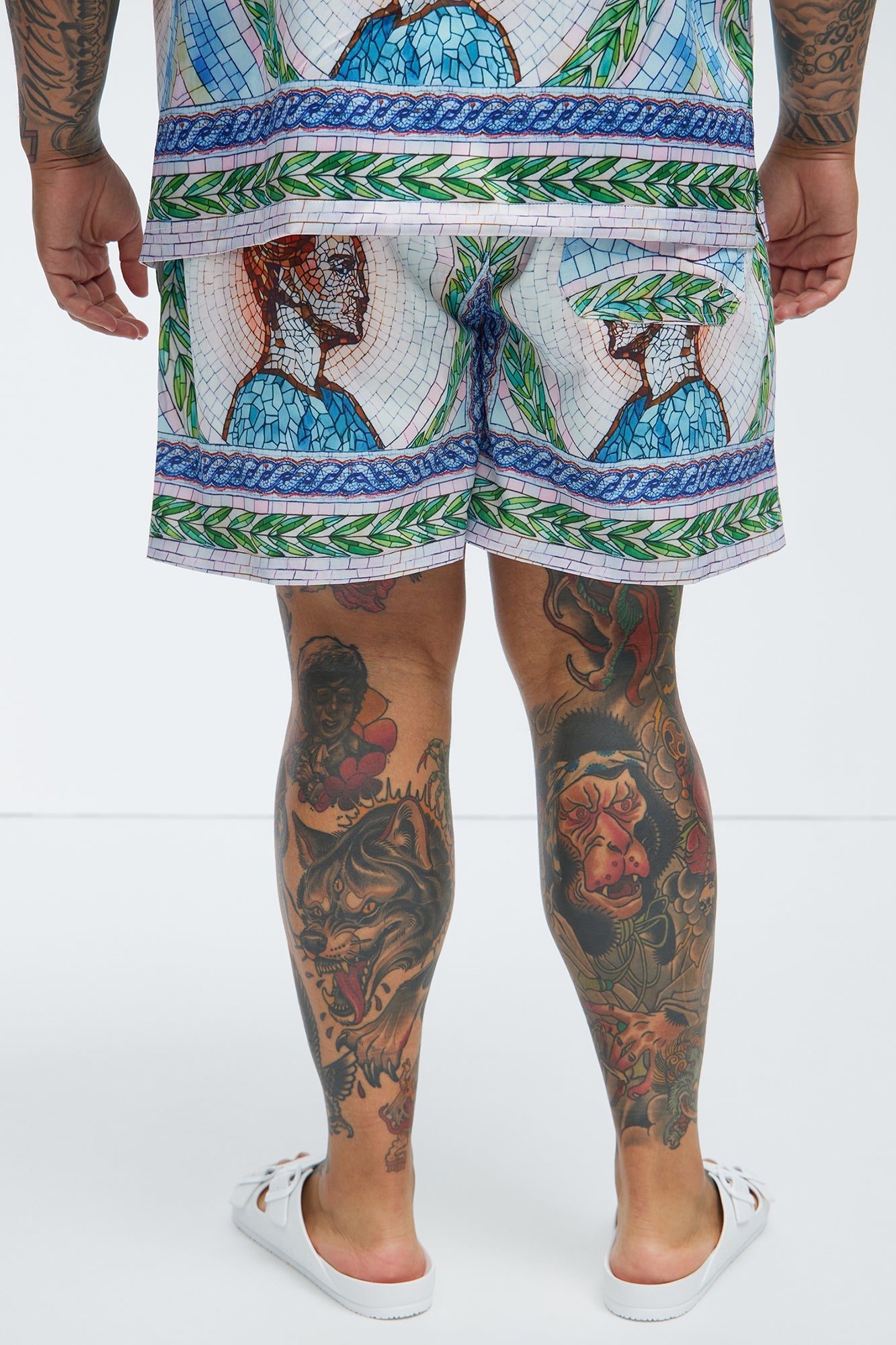 Atherton Mosaic Swim Mid Trunk - Blue/combo