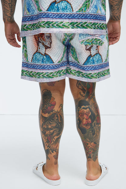 Atherton Mosaic Swim Mid Trunk - Blue/combo