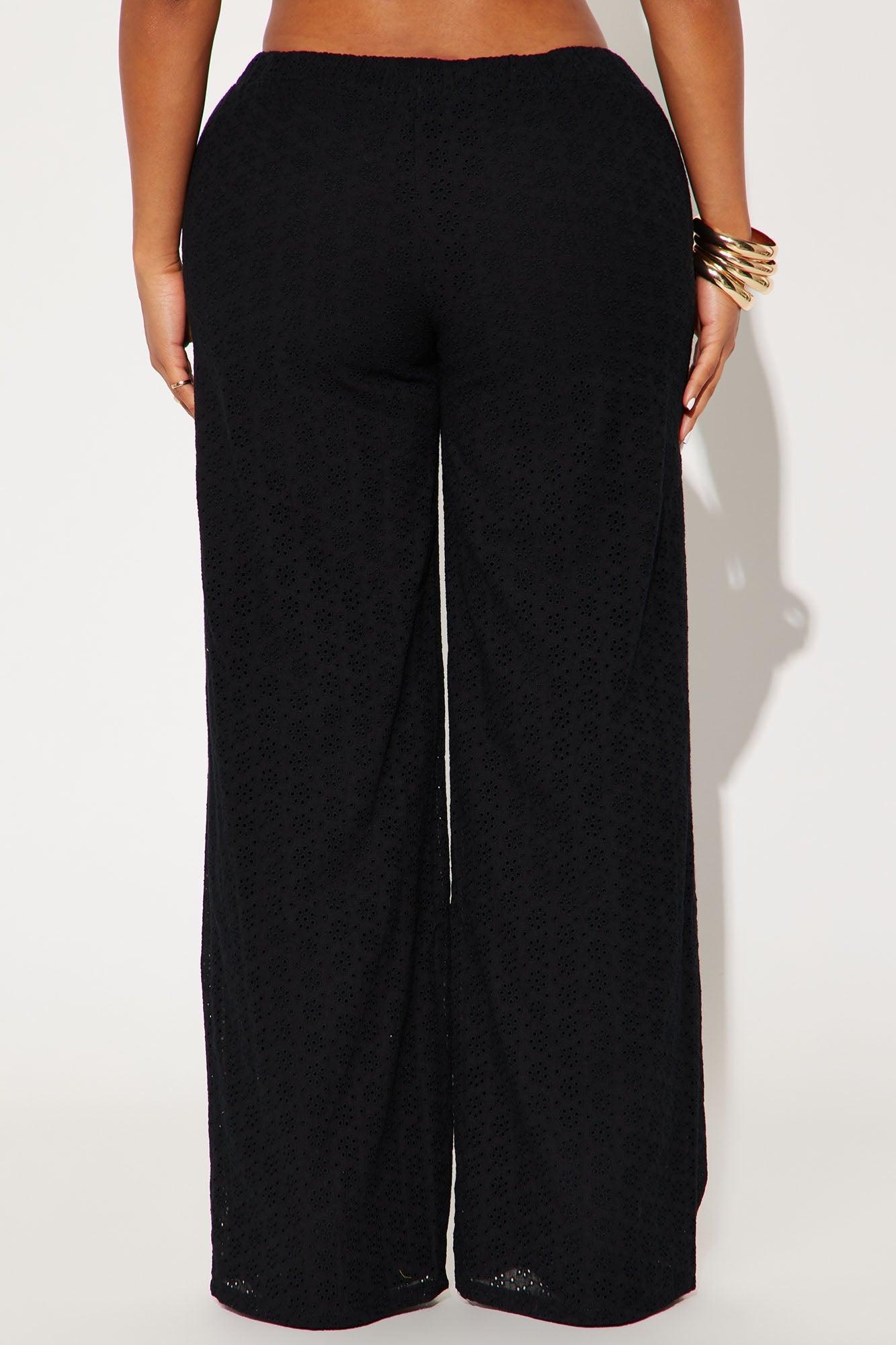 Emery Eyelet Textured Wide Leg Pant - Black