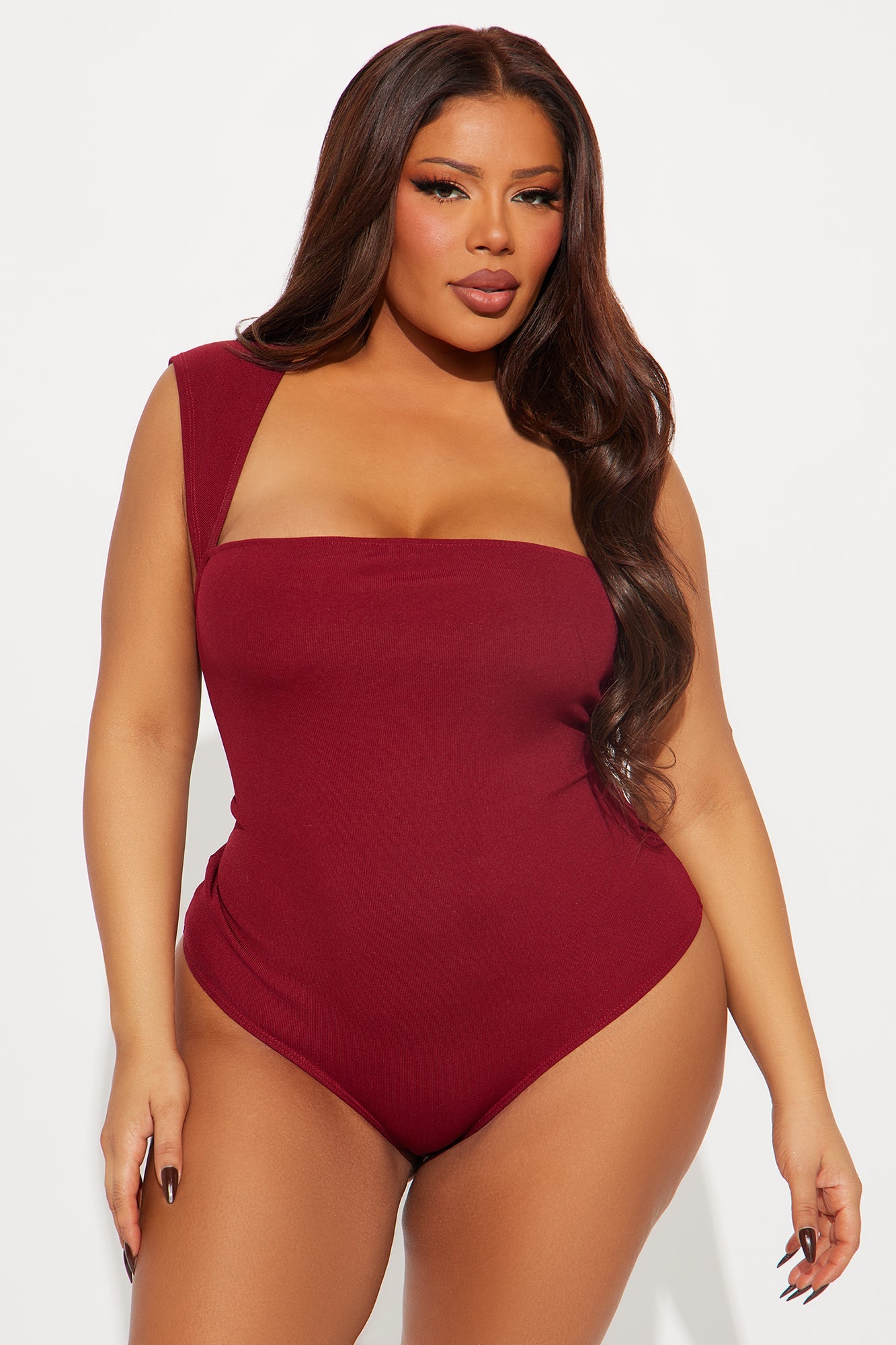 Aviana Square Neck Open Back Bodysuit - Burgundy