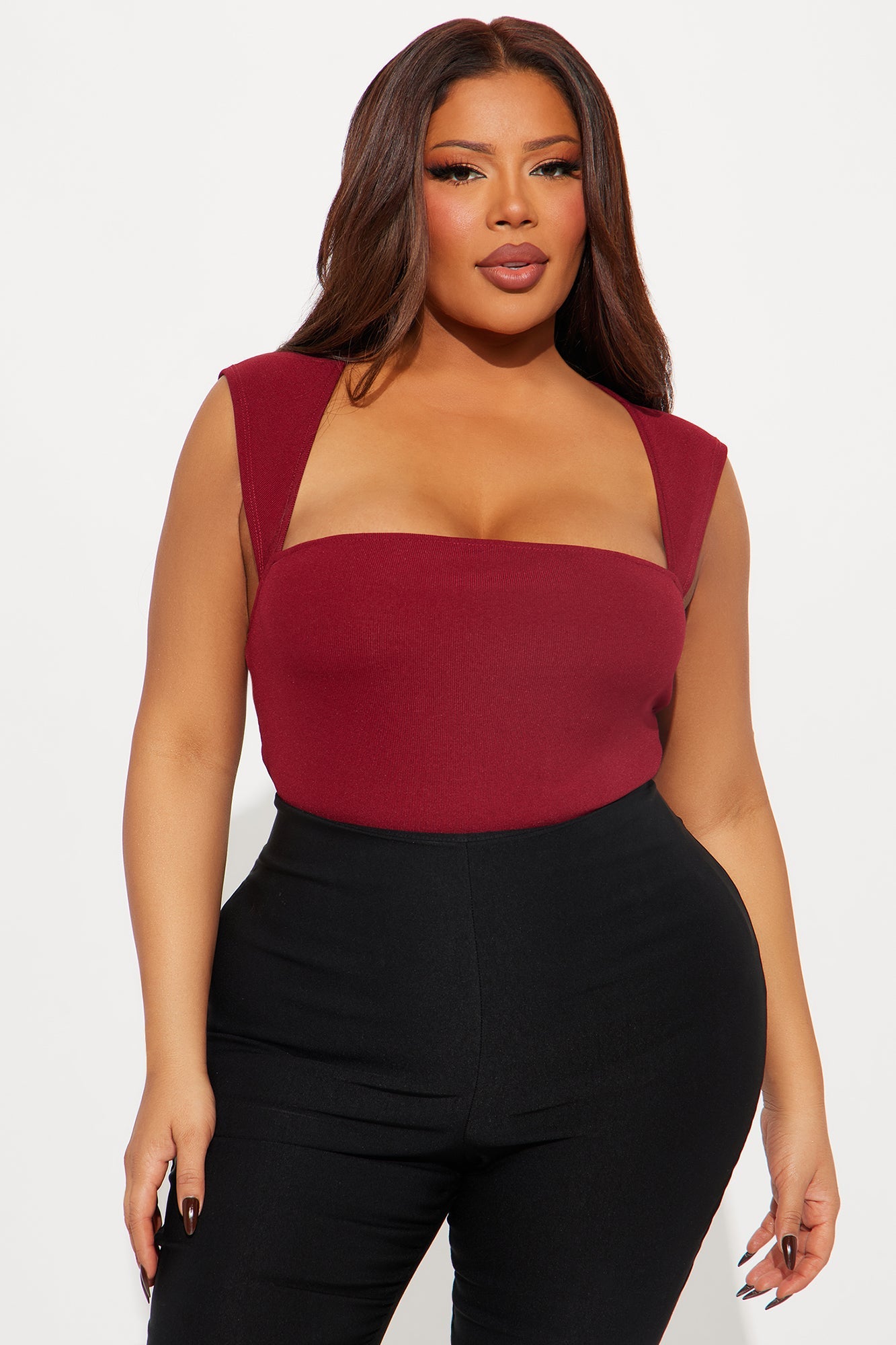 Aviana Square Neck Open Back Bodysuit - Burgundy