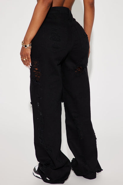 Summer Fling Destroyed Foldover Baggy Jean - Black