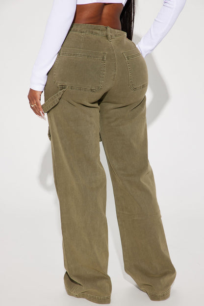 Here We Go Mid Rise Cargo Jean - Olive