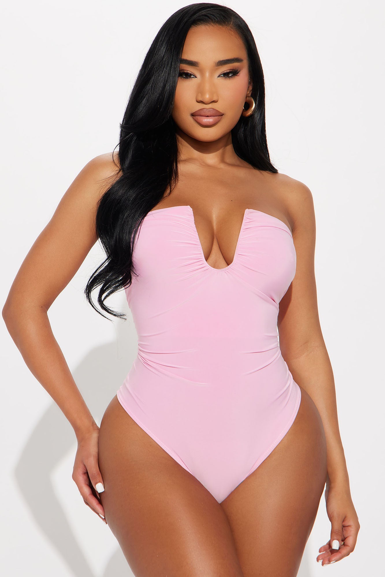 Vanity Ruched Strapless Bodysuit - Pink
