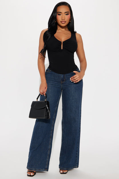 Jolene V-Wire Ruched Tank Top - Black