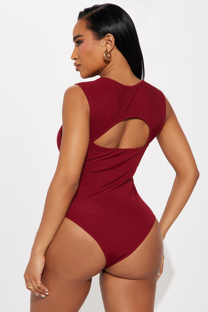 Aviana Square Neck Open Back Bodysuit - Burgundy