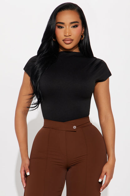 Fern Short Sleeve Mock Neck Bodysuit - Black