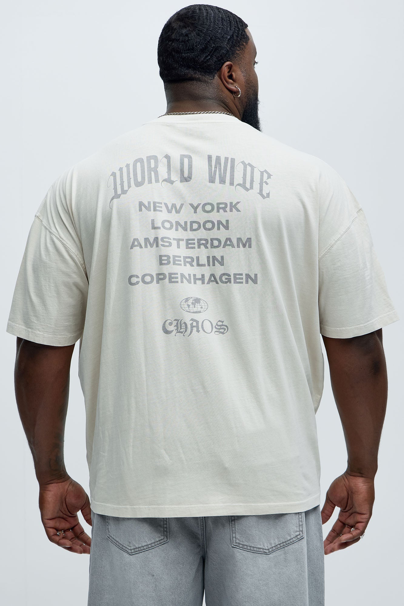 World Wide Chaos Oversized Short Sleeve Tee - Light Grey