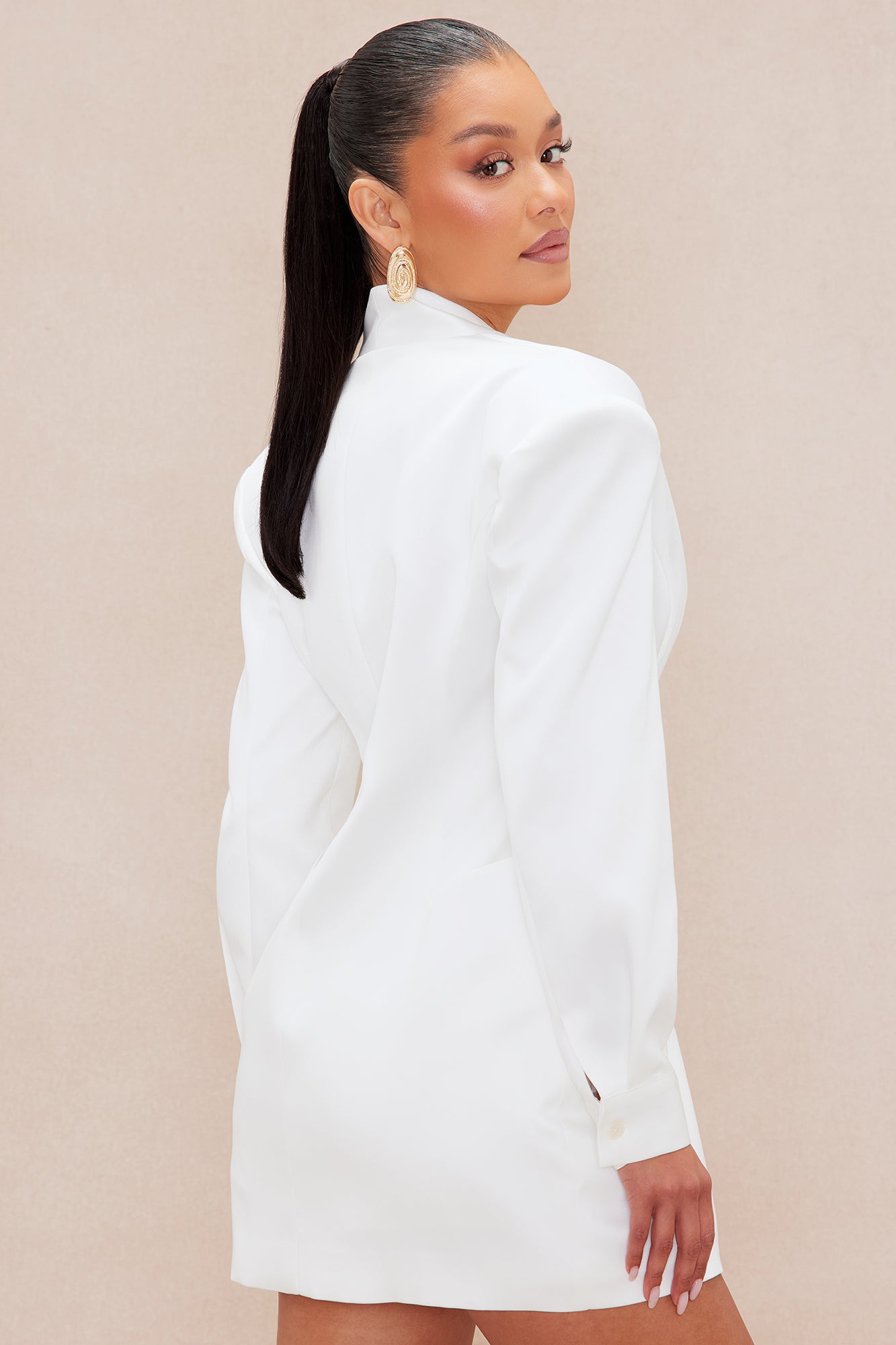 Vixen Satin Blazer Suit Set - White