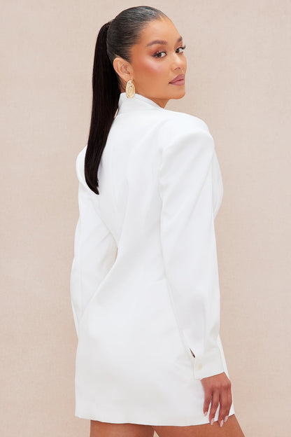 Vixen Satin Blazer Suit Set - White
