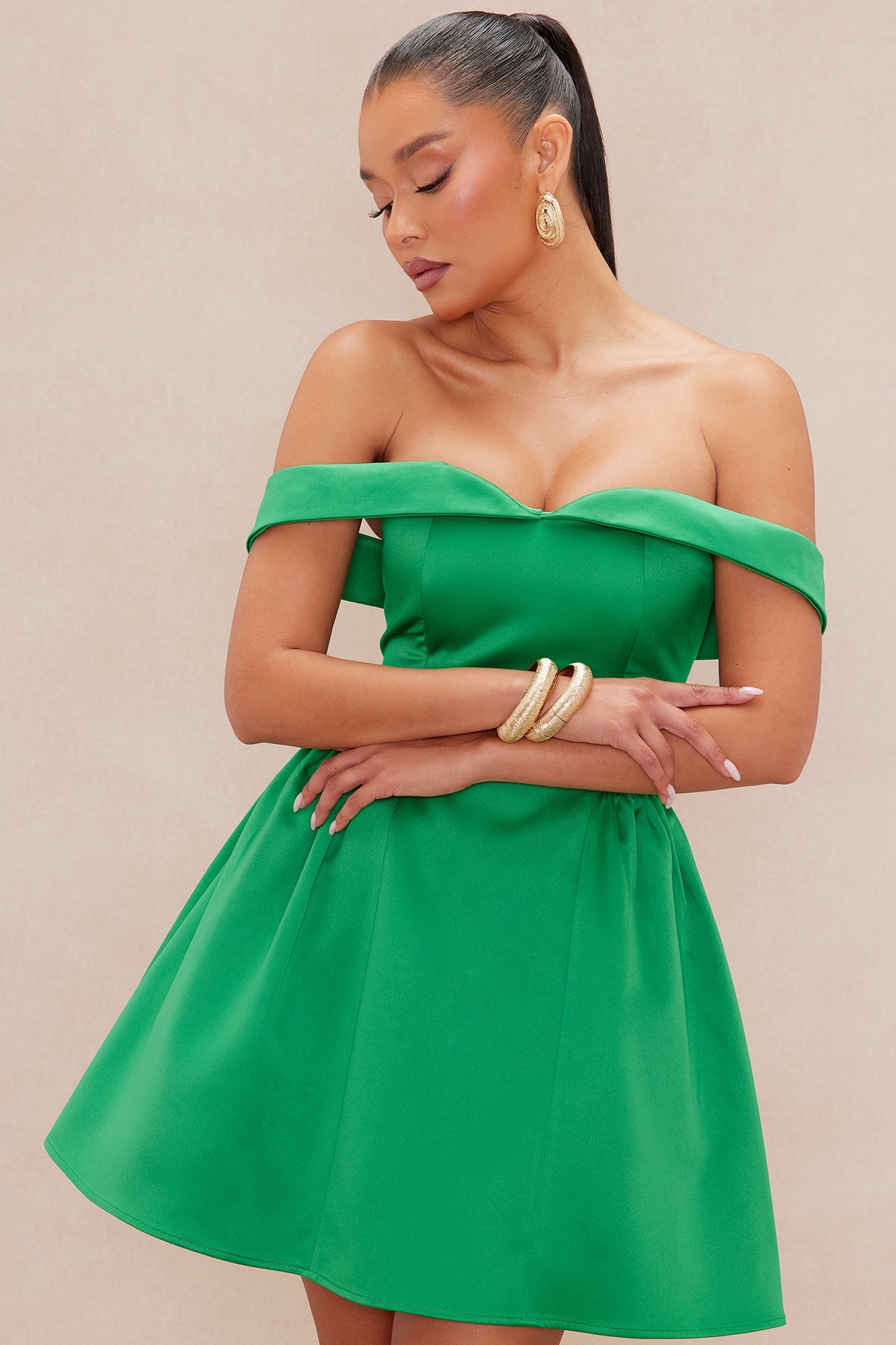 Ariana Satin Mini Dress - Kelly Green