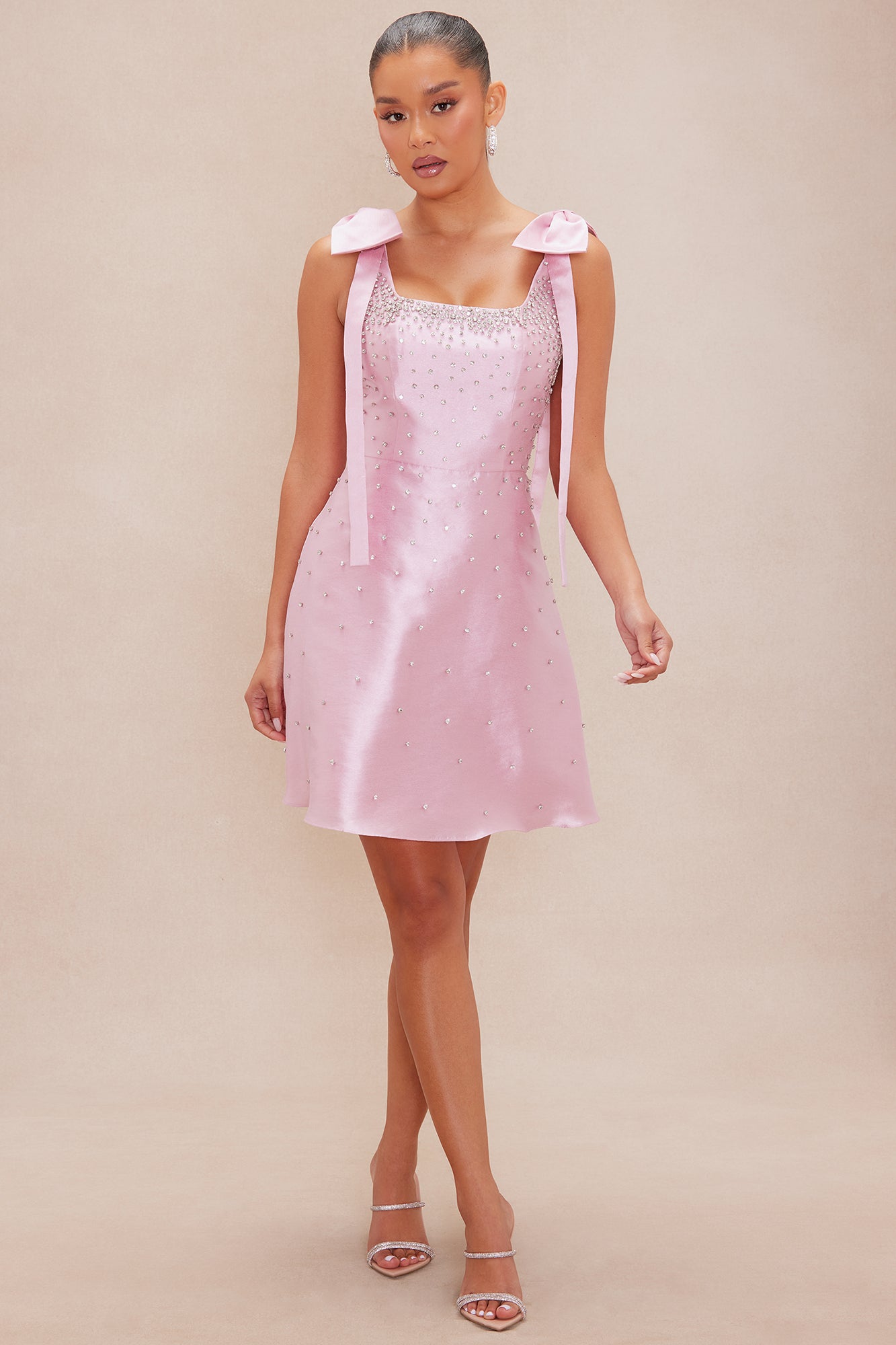 Dana Embellished Satin Mini Dress - Pink