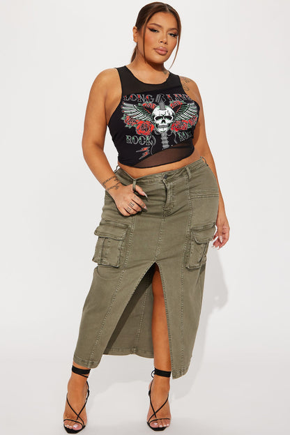 Get In Line Cargo Maxi Skirt - Olive