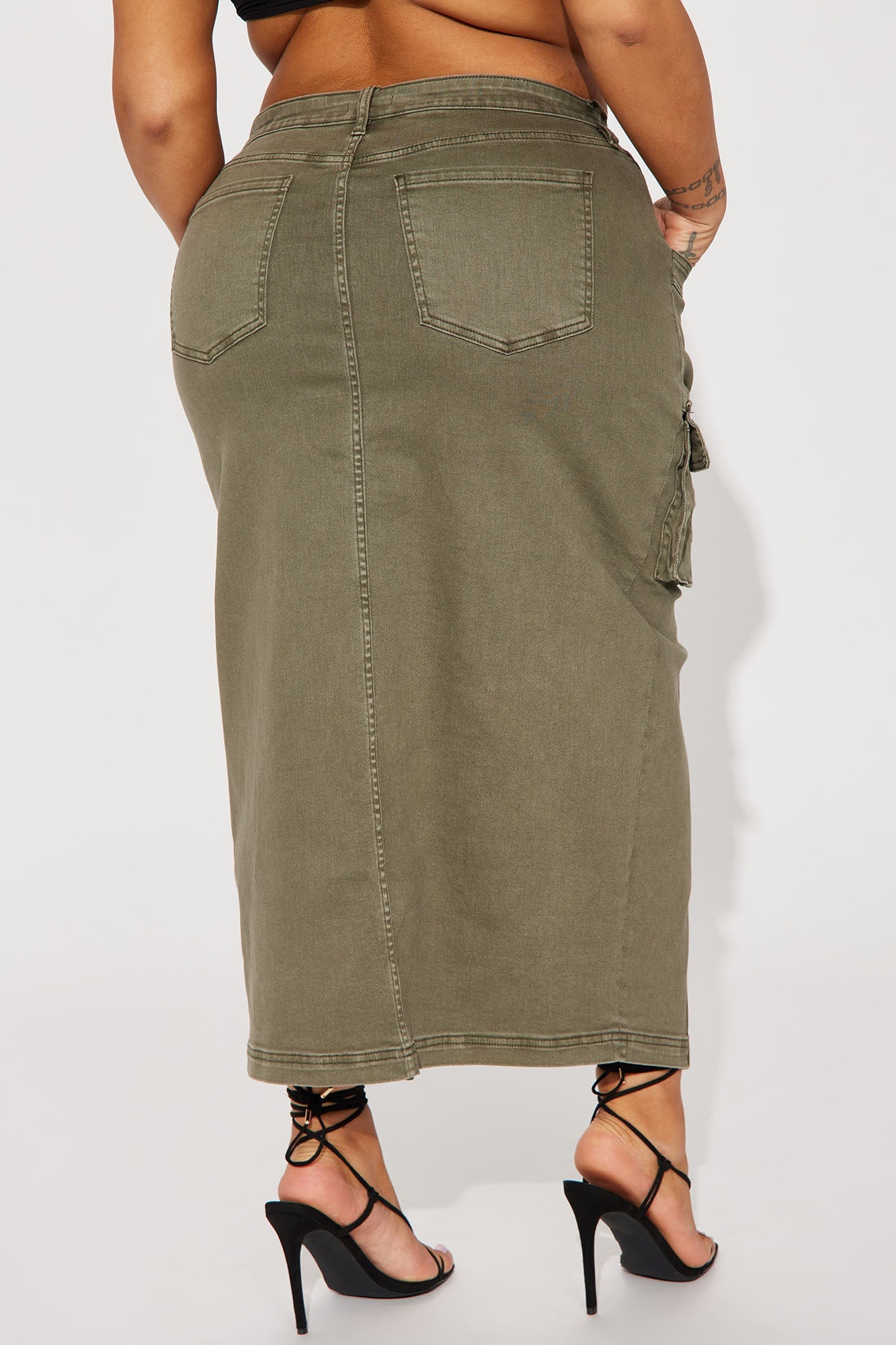 Get In Line Cargo Maxi Skirt - Olive