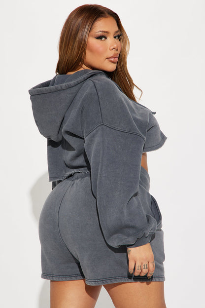 On The Go Fleece Short Set - Charcoal