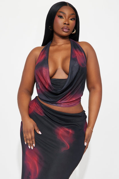 Selene Mesh Skirt Set - Black/Red