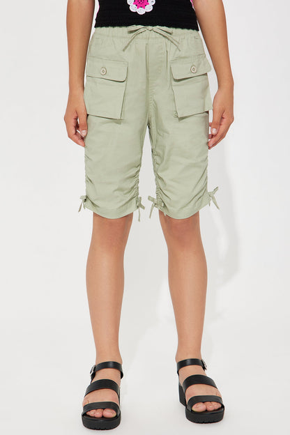 Mini Twill Cargo Pocket Bermuda Shorts - Sage
