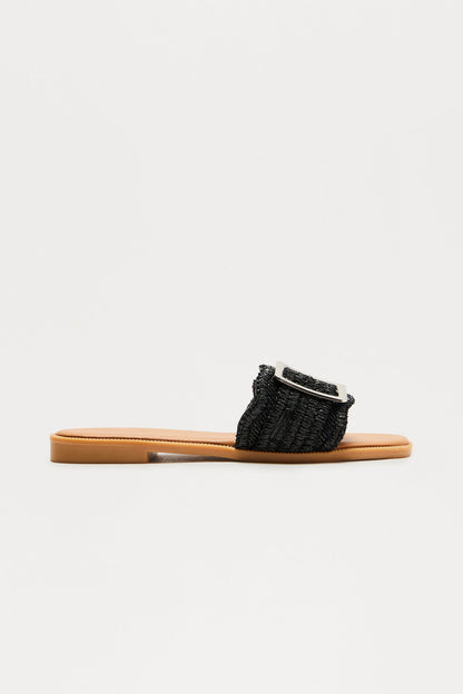 San Diego Raffia Buckle Sandals - Black