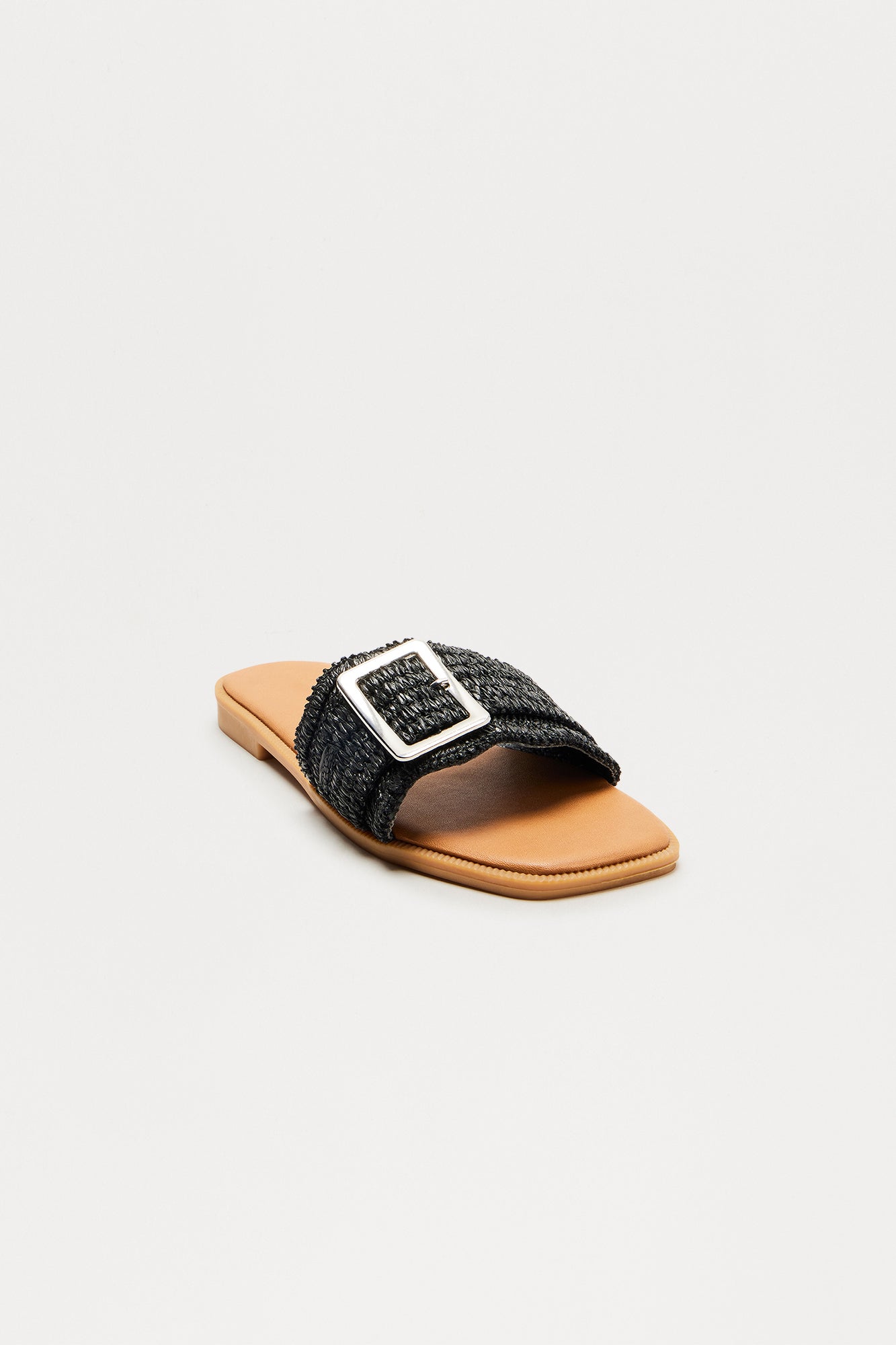 San Diego Raffia Buckle Sandals - Black