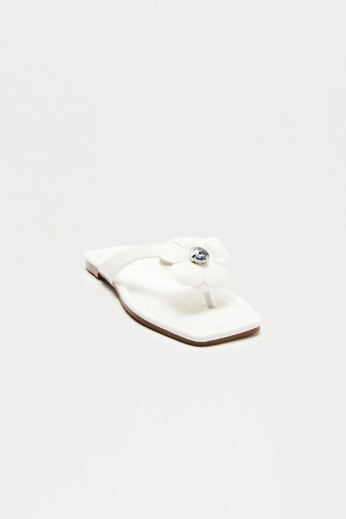 Lively Rhinestone Flower Flip Flops - White