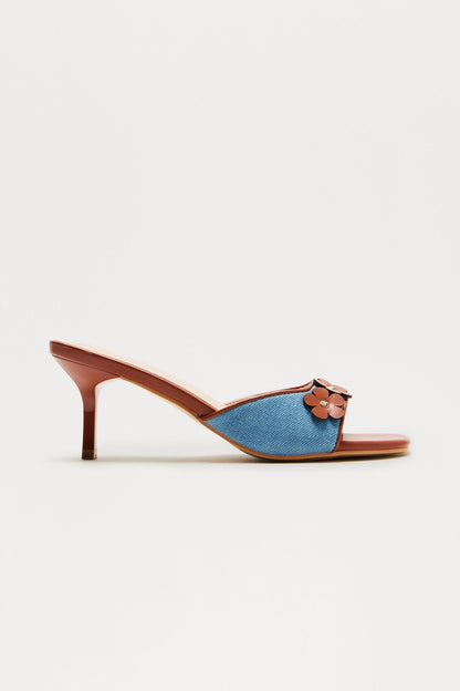 Evalina Flower Mules - Brown/combo