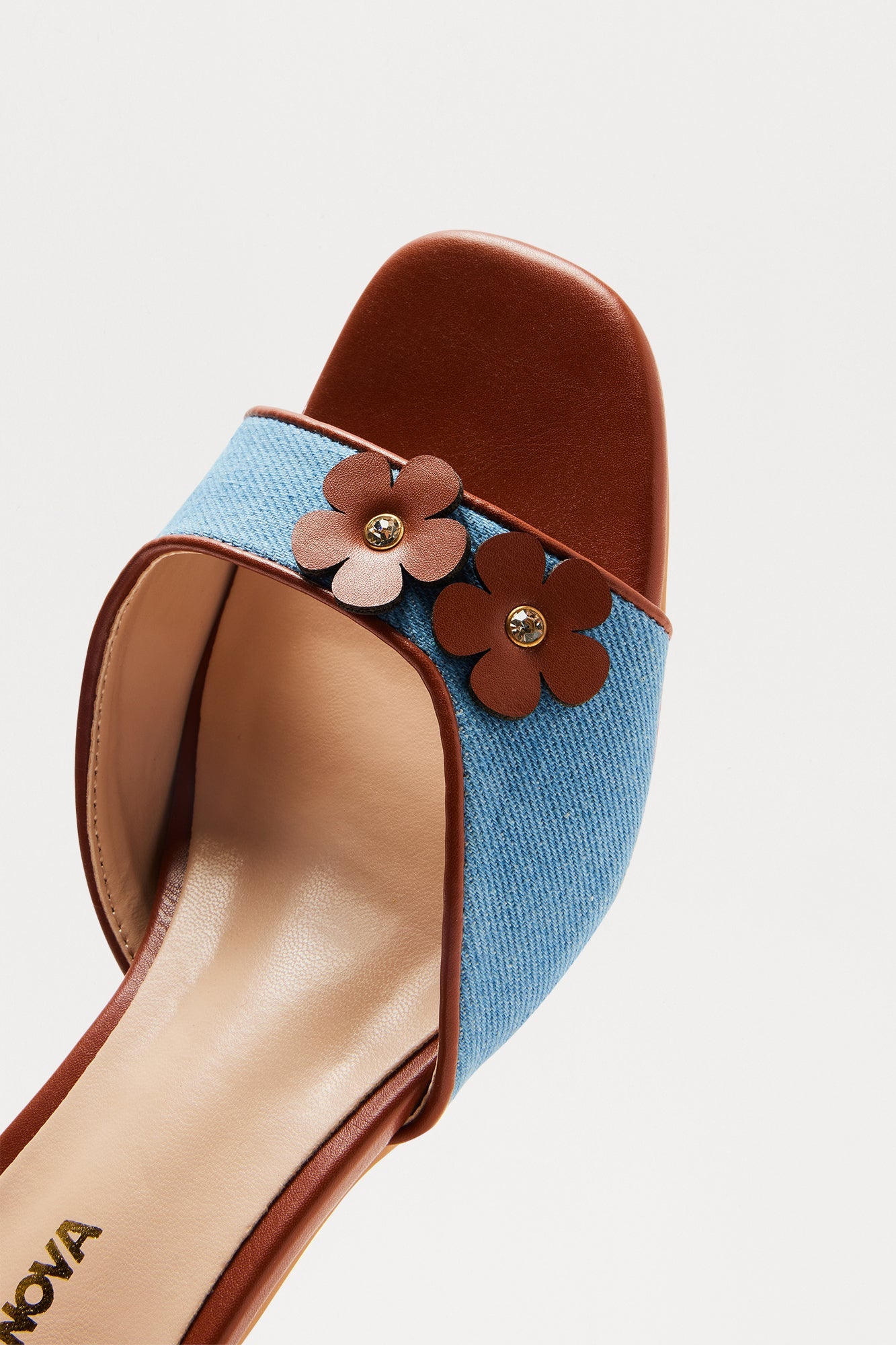 Evalina Flower Mules - Brown/combo