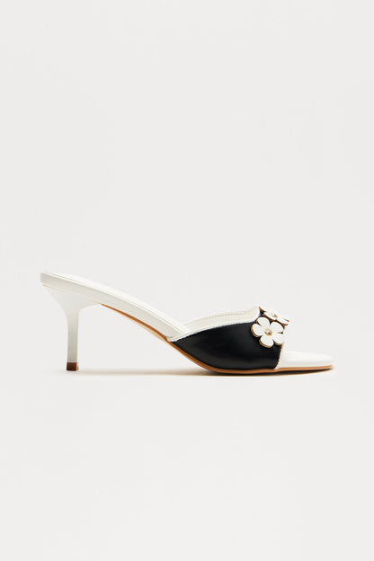 Evalina Flower Mules - Black/White