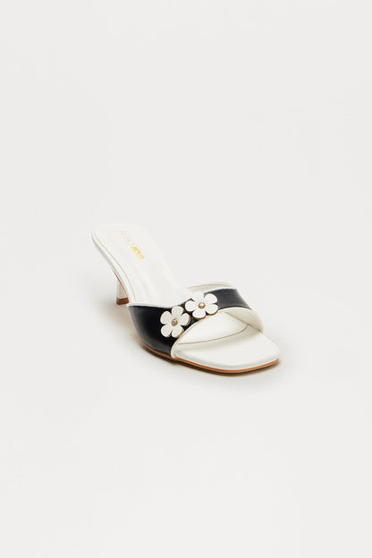 Evalina Flower Mules - Black/White