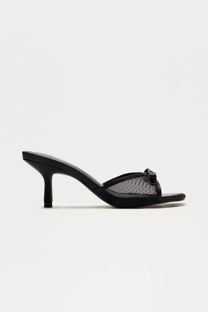 Divya Bow Faux Leather Mules - Black