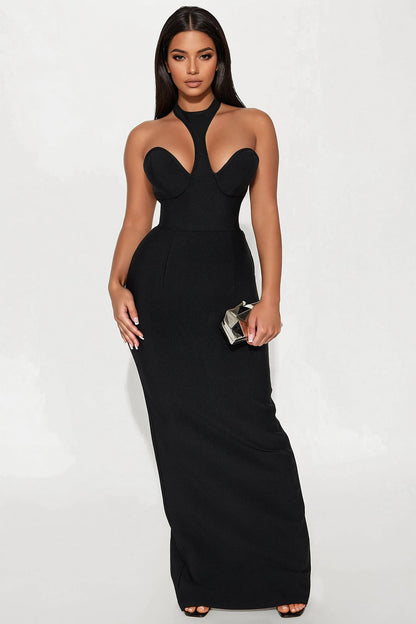 Kendra Halter Bandage Maxi Dress - Black