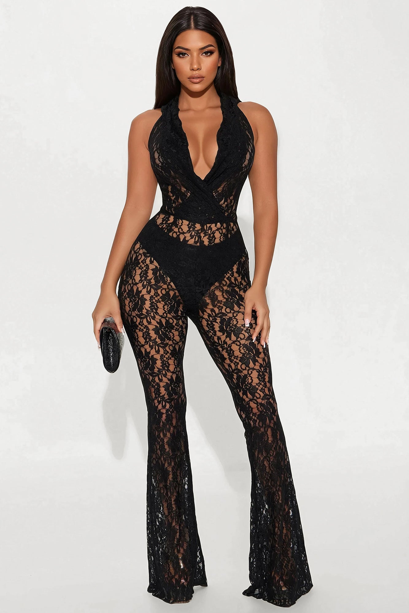 Raquella Lace Flare Jumpsuit - Black