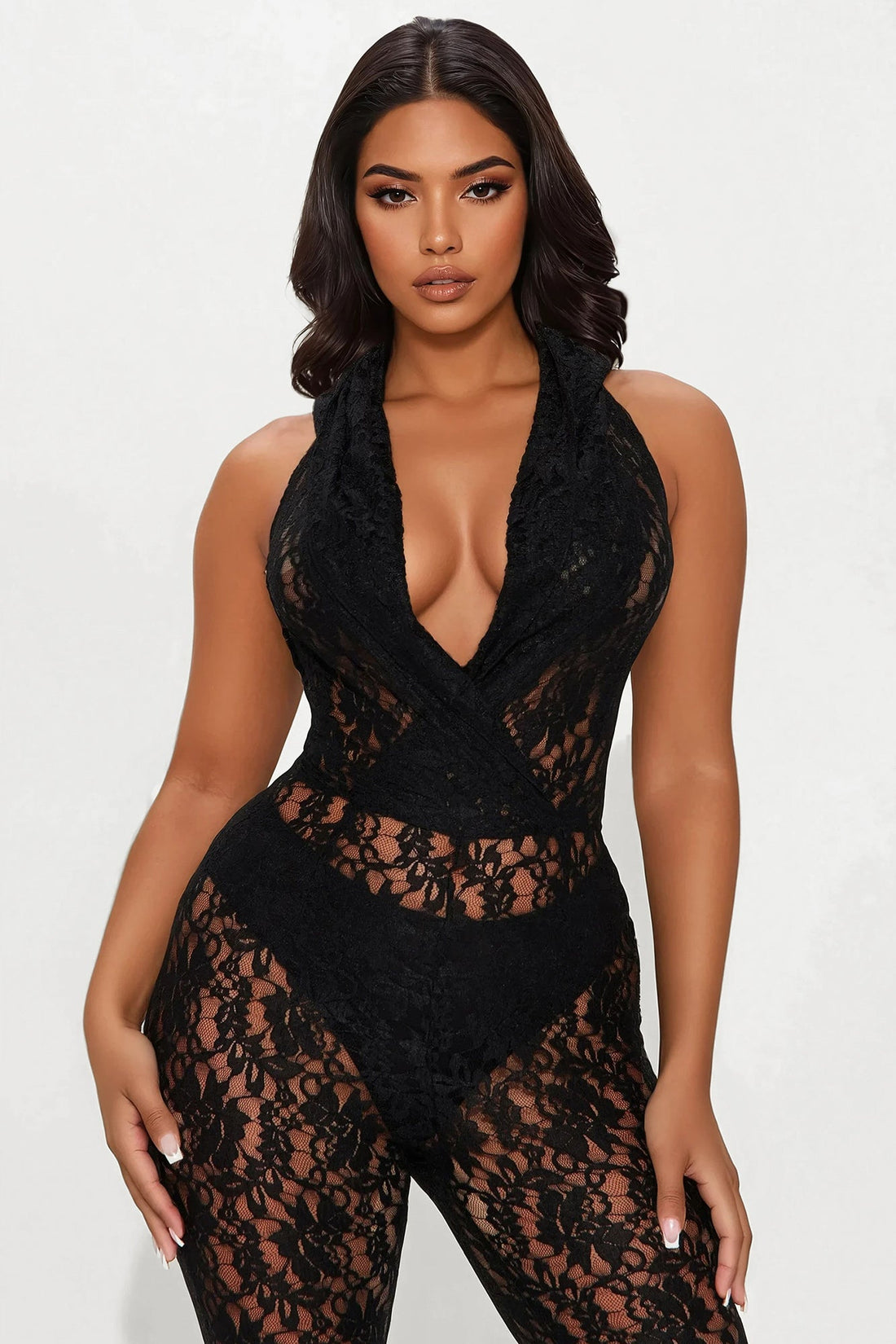 Raquella Lace Flare Jumpsuit - Black