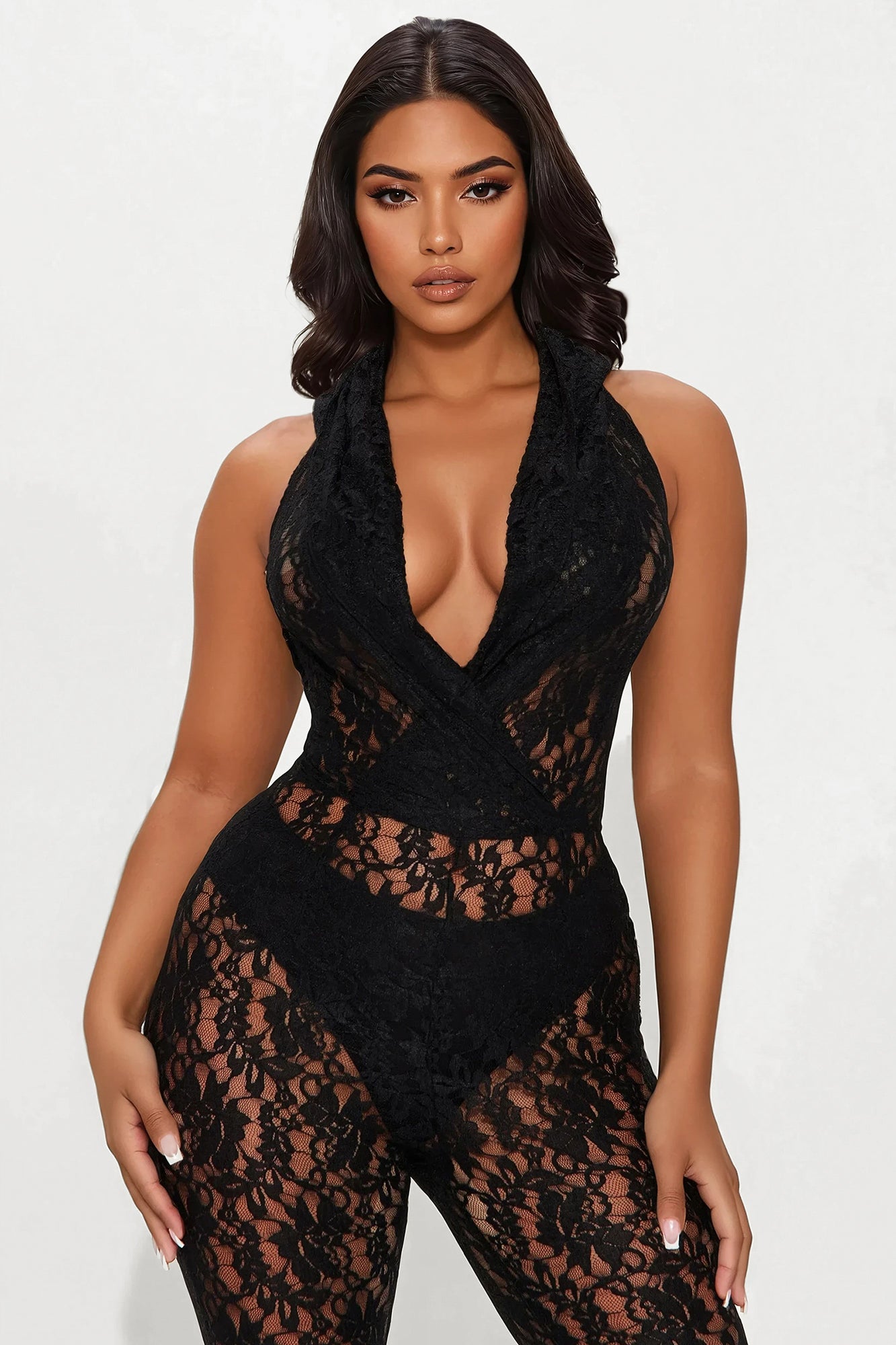 Raquella Lace Flare Jumpsuit - Black