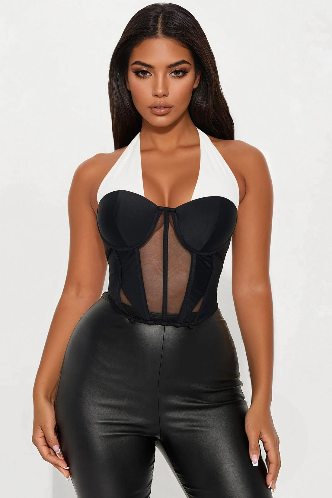 Endless Grace Corset Halter Top - Black/White