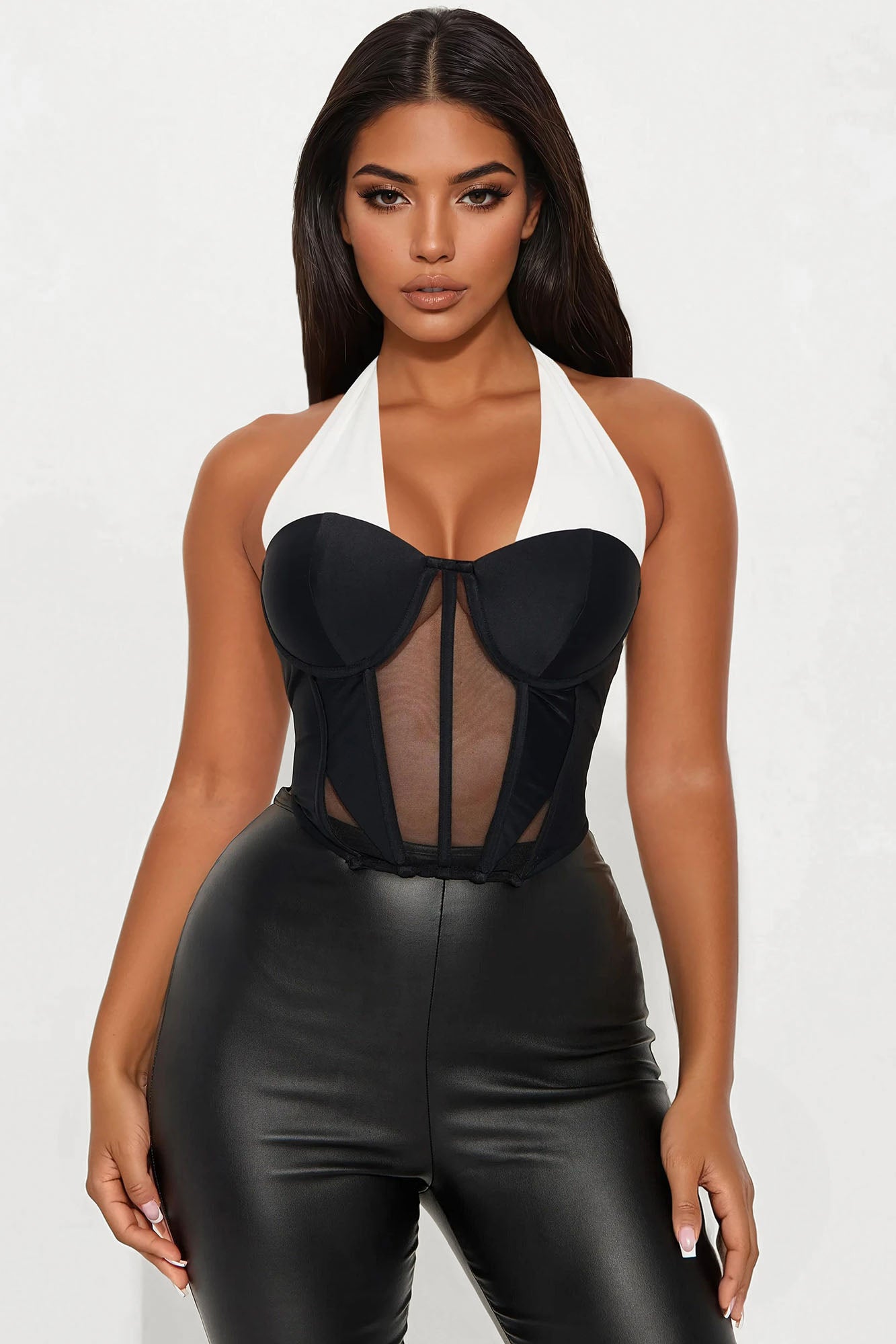 Endless Grace Corset Halter Top - Black/White