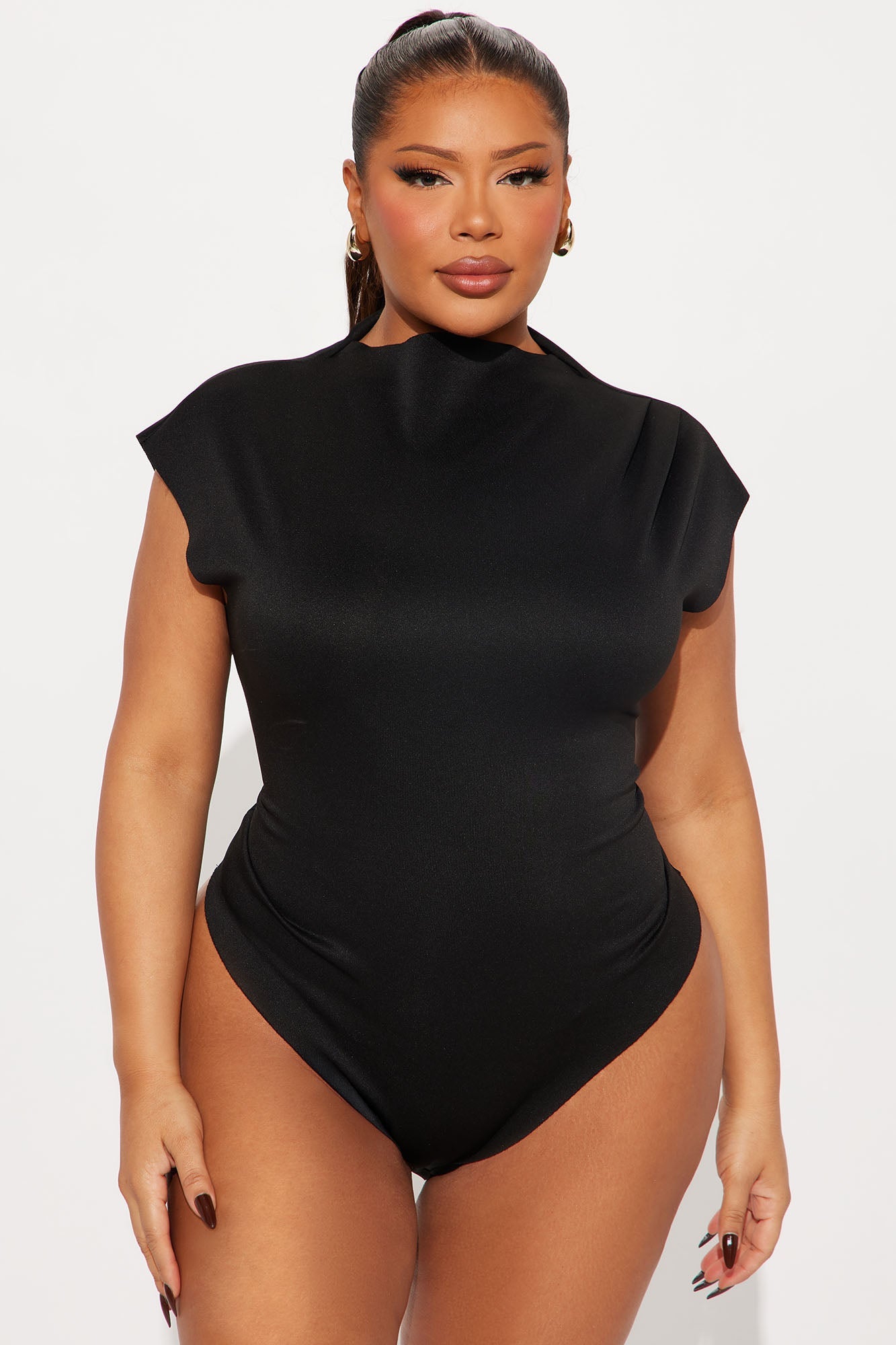 Fern Short Sleeve Mock Neck Bodysuit - Black