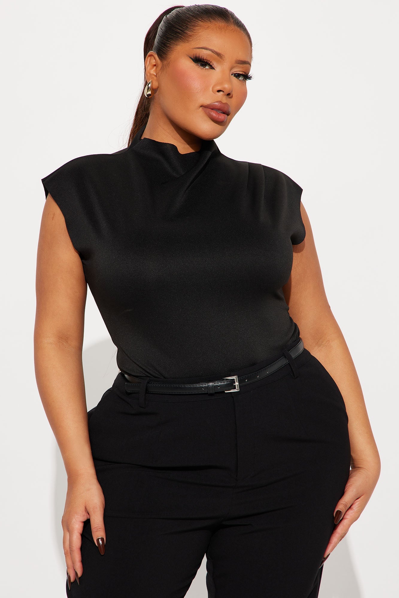 Fern Short Sleeve Mock Neck Bodysuit - Black