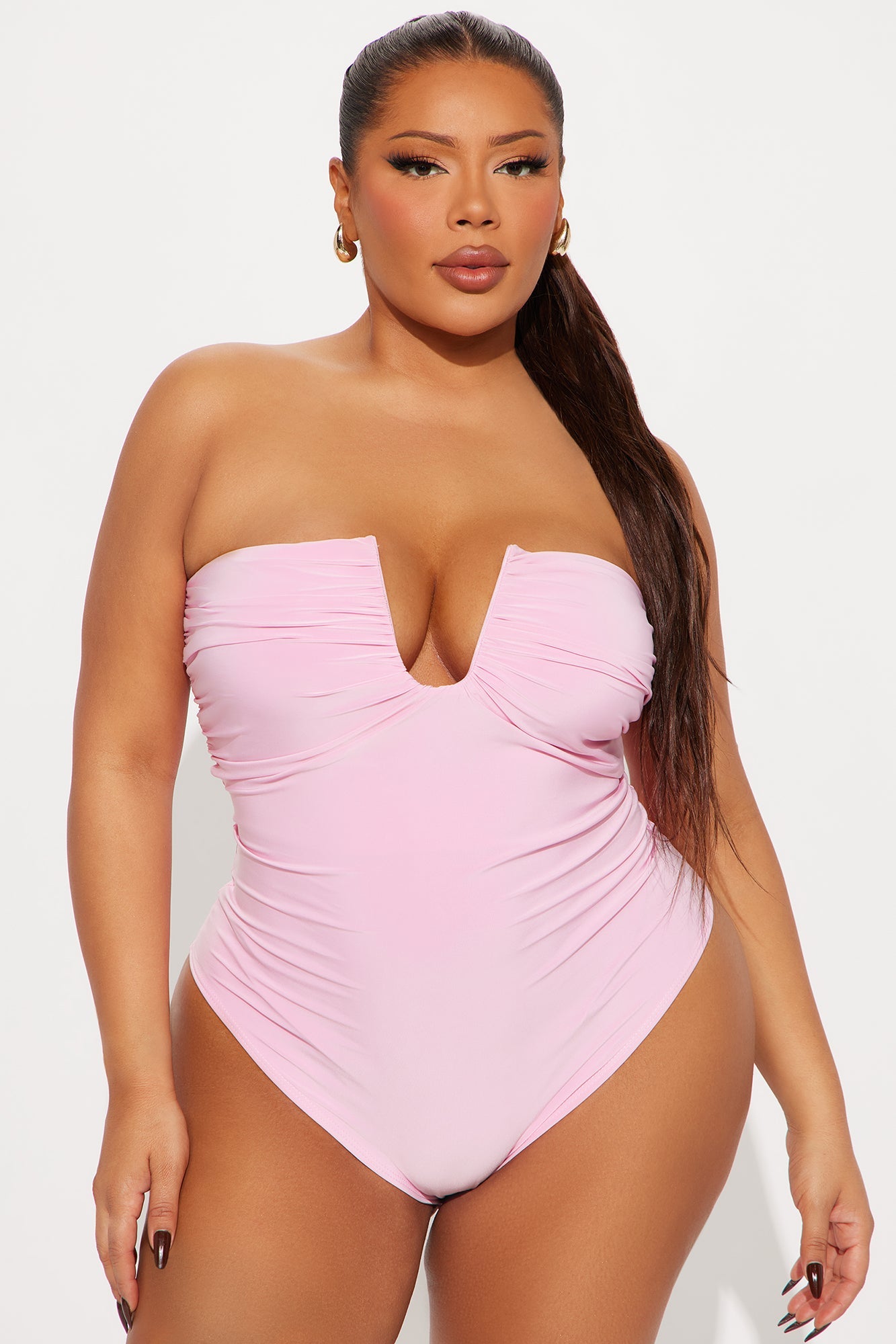 Vanity Ruched Strapless Bodysuit - Pink
