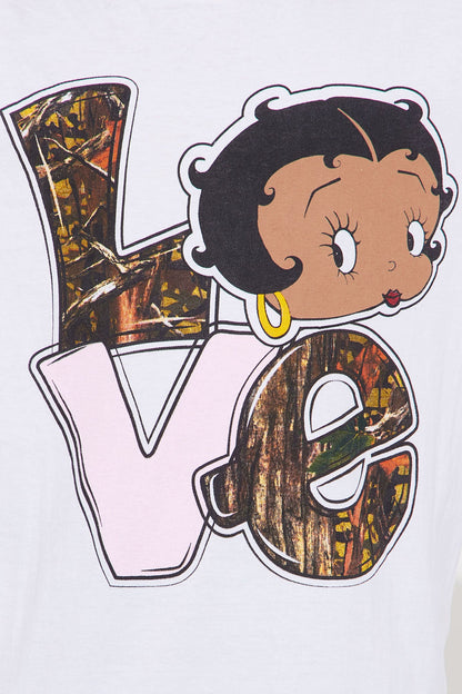 Mini Betty Boop Love Camo Short Sleeve T-Shirt - White