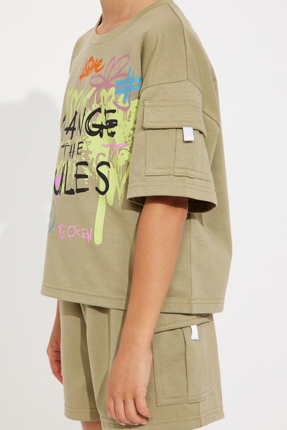 Mini Change The Rules Cargo Short Set - Olive