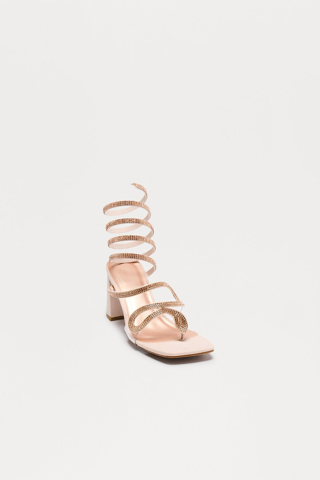 Vana Rhinestone Wrap Up Heels - Nude