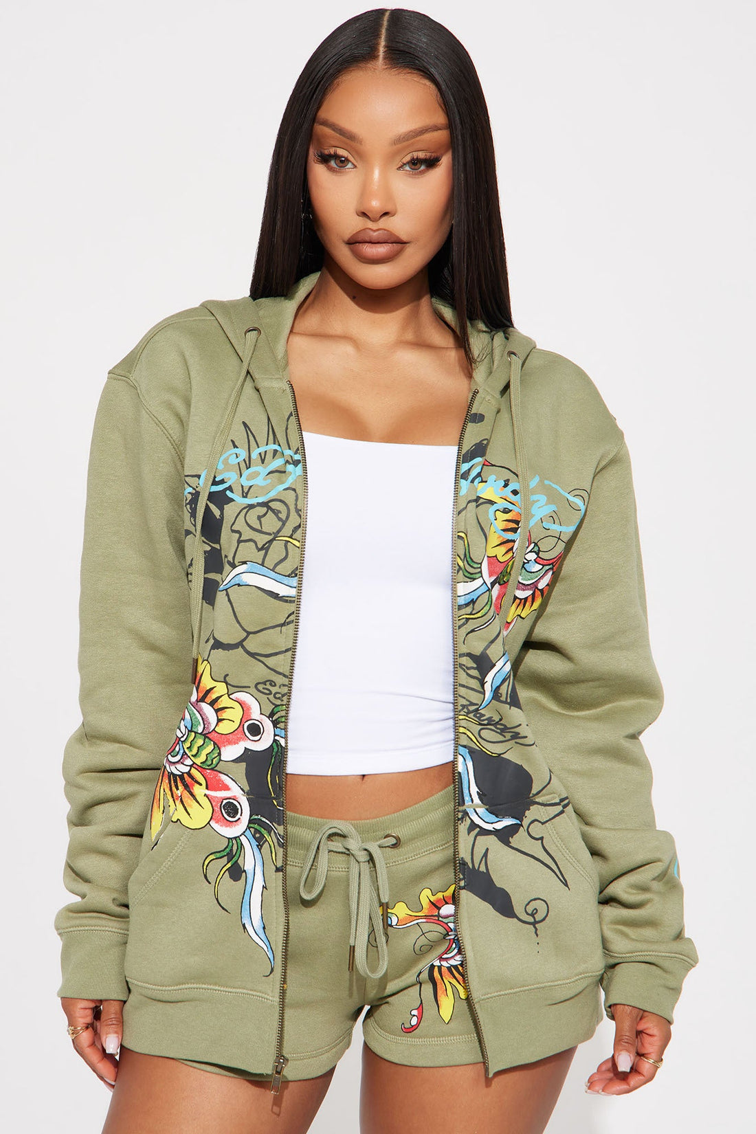 Ed Hardy Butterfly Zip Up Hoodie - Sage