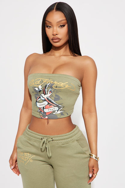 Ed Hardy Bird and Heart Tube Top Pant Set - Sage