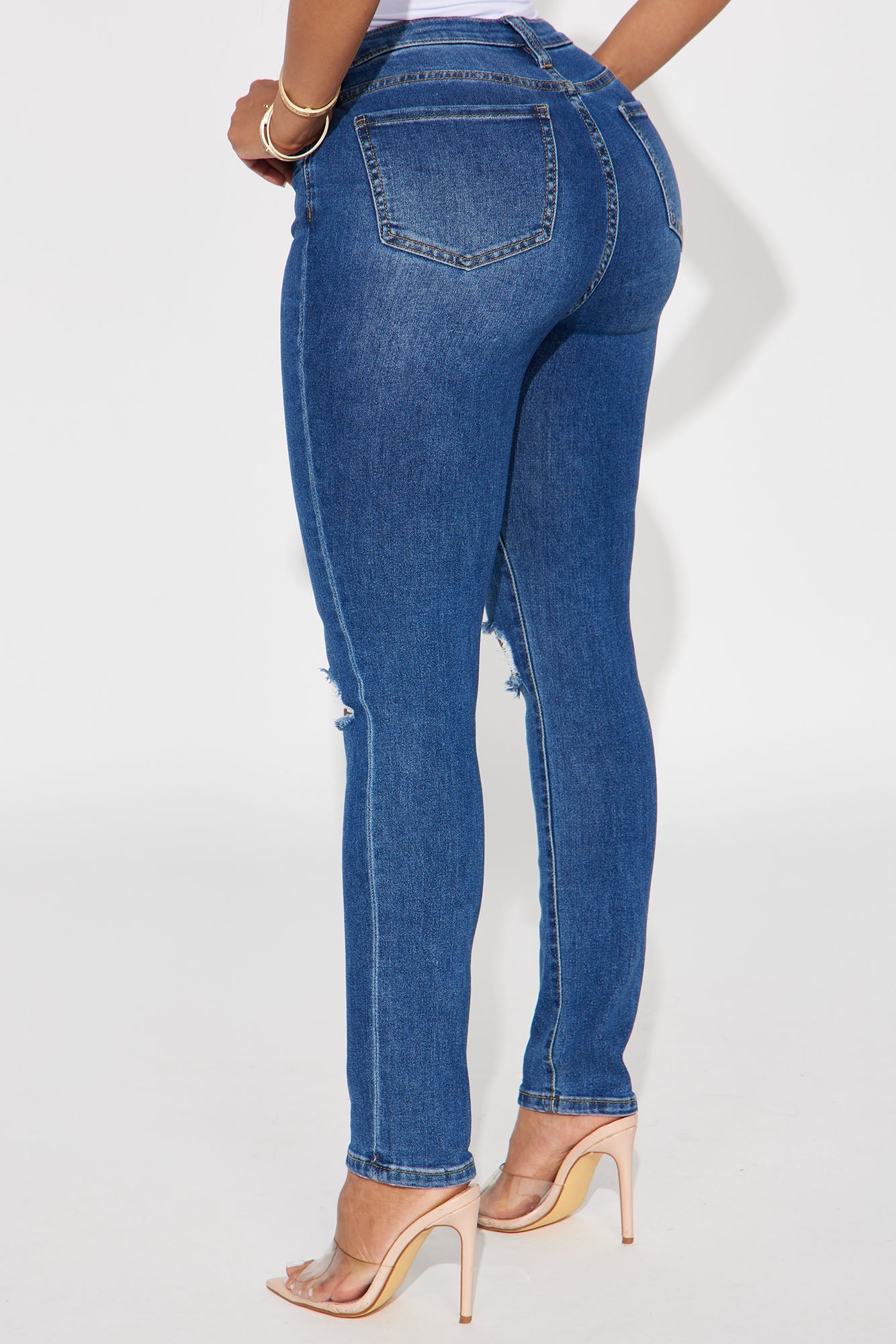Lots Of Love Ripped Skinny Jeans - Dark Wash