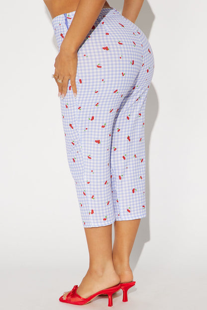 Cherry Love Gingham Capri Pant - Blue/combo