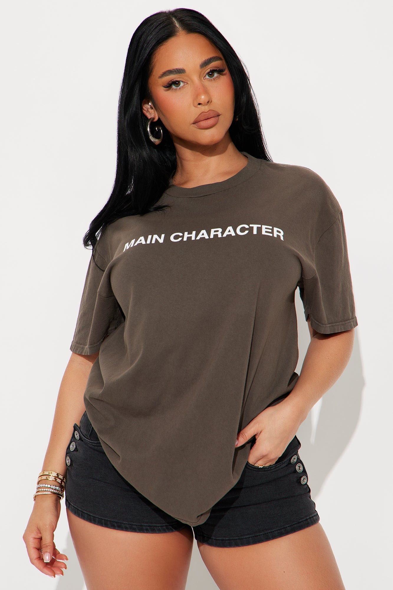Main Character Energy Washed Tee - Brown